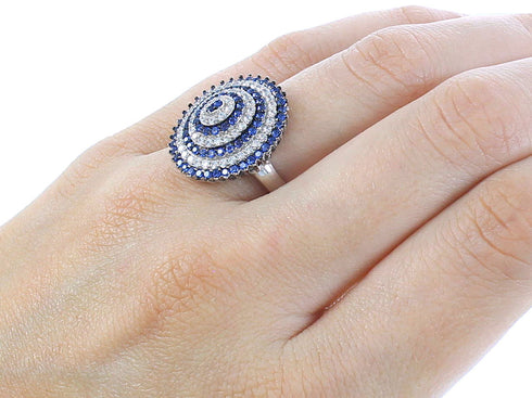 Blue And White Cubic Zirconia Sterling Silver Ring Size 6-3/4 AS54979
